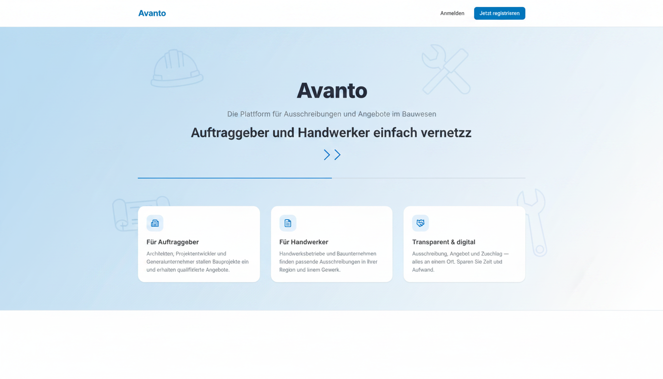 Avanto — Digitale Ausschreibungsplattform für die Bauindustrie