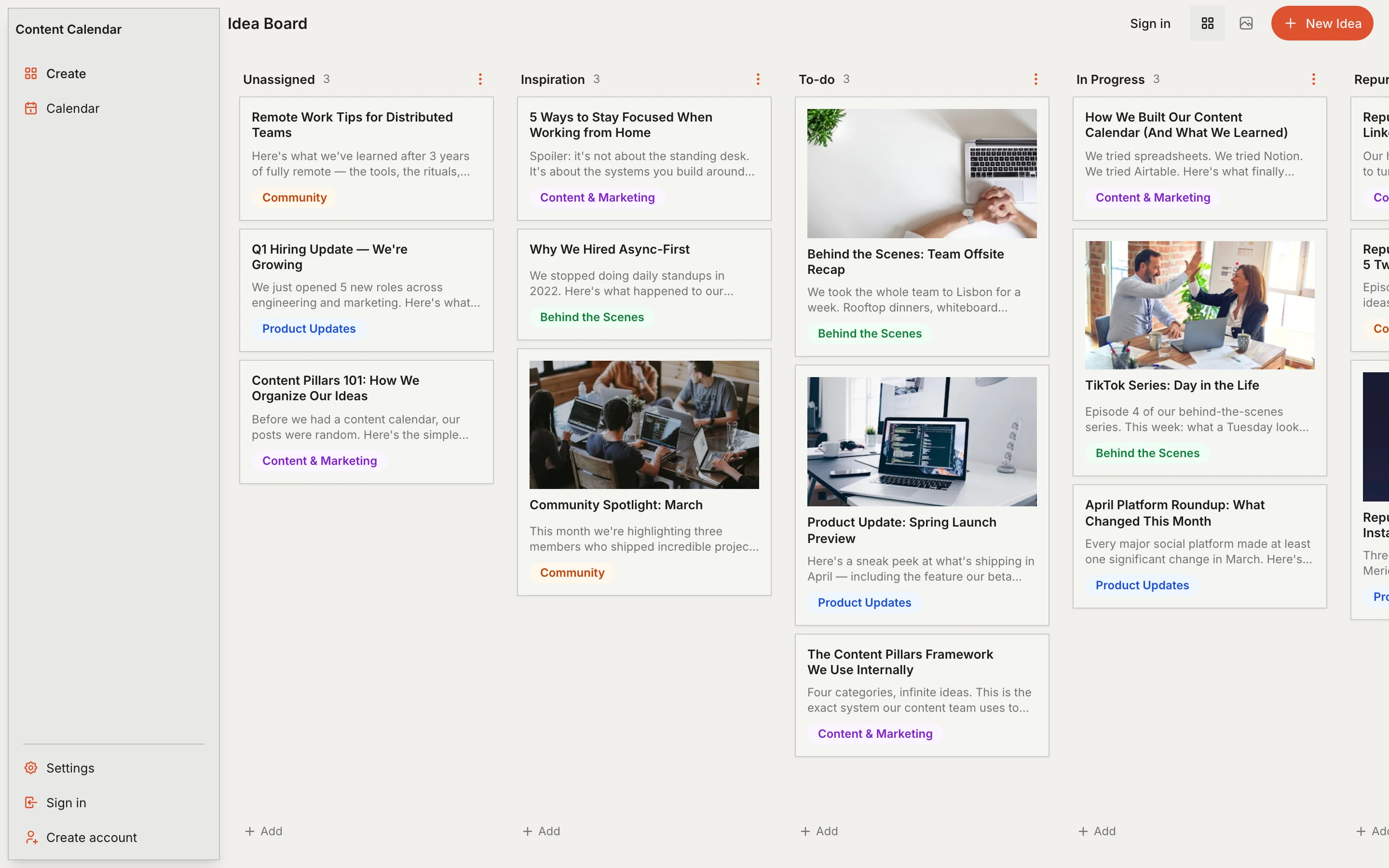 Content Calendar — saas template preview