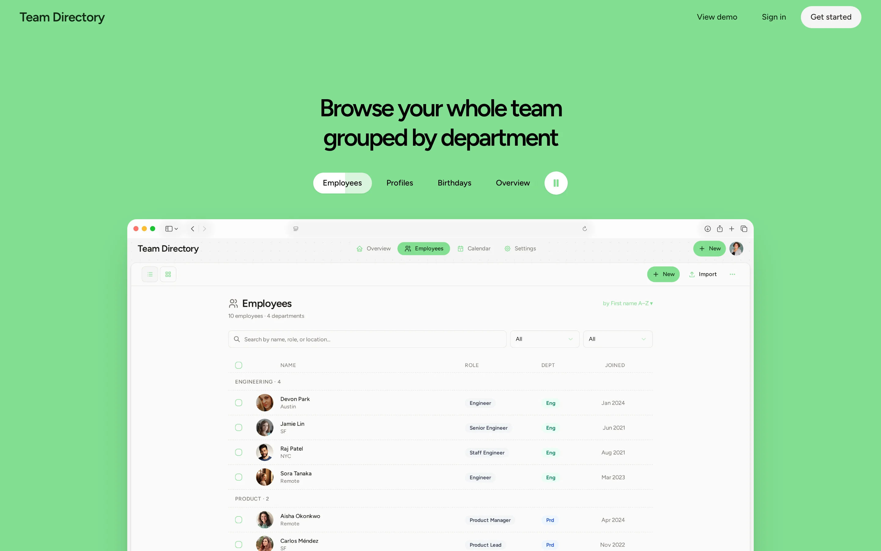 Team Directory — internal tools template preview