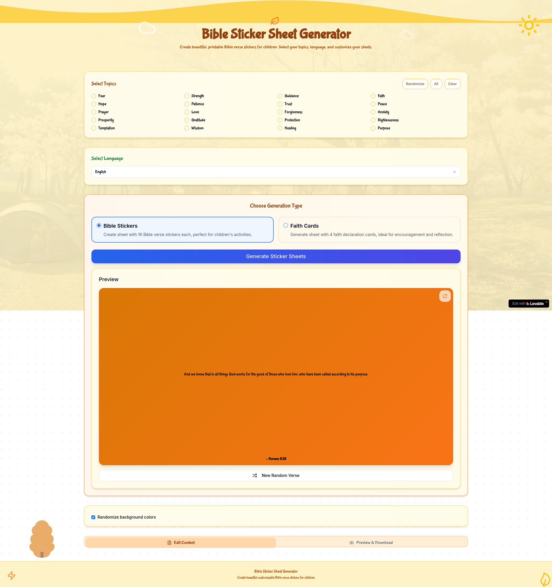 Professional Bible Sticker Sheet Generator Platform