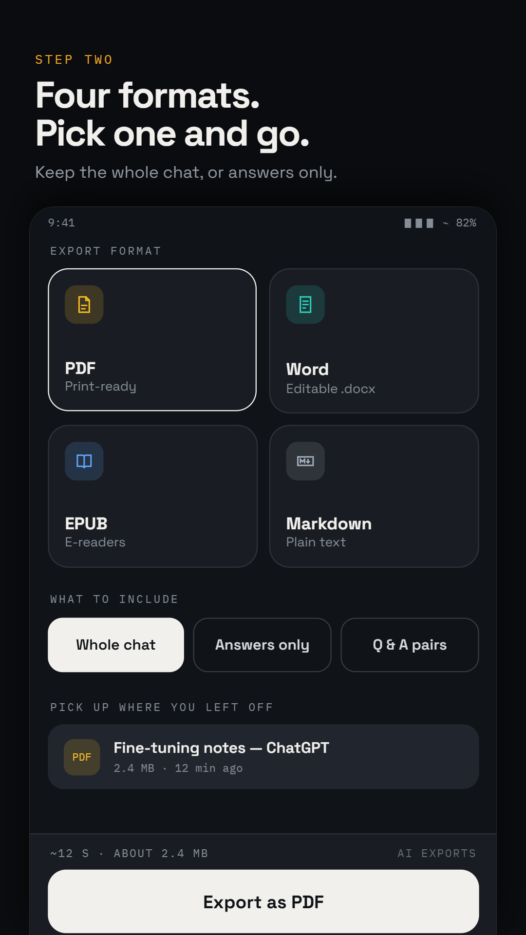 AI Chat Exporter document format choices