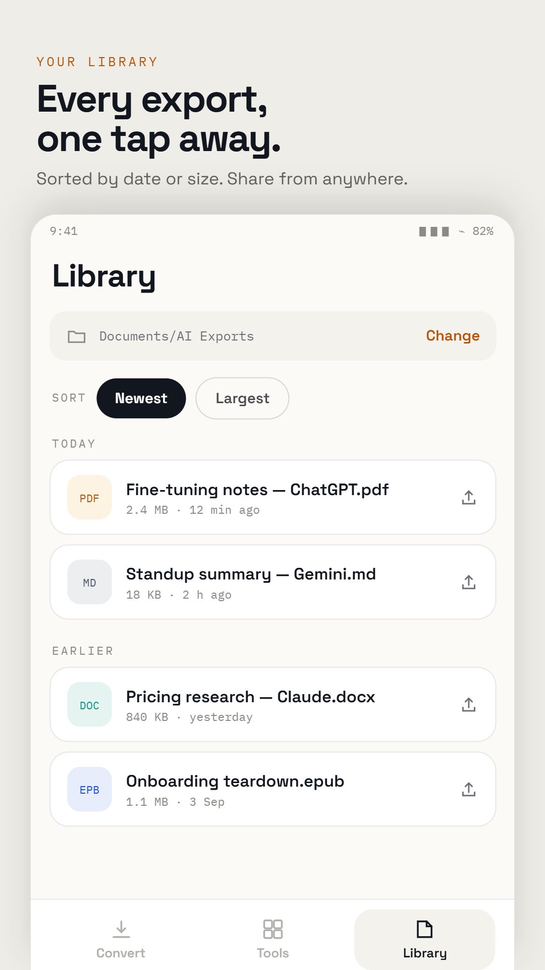 Saved document library in AI Chat Exporter