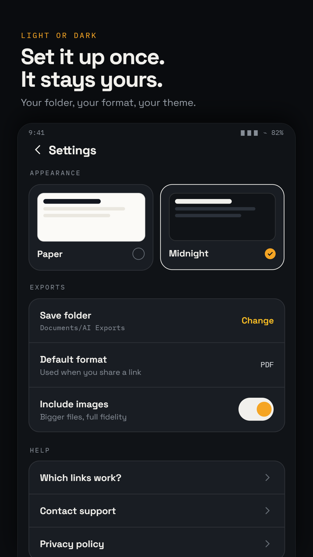 AI Chat Exporter settings screen