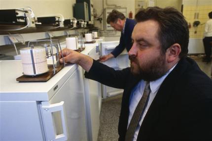 Technical Director of DDK Scharfenstein Reinhard Penzis with the ozone-friendly fridge that the company has developed