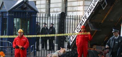 Downing Street blockaded with tonnes of coal