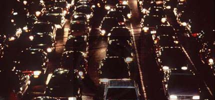 A traffic jam at night