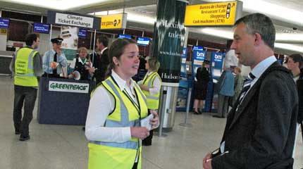 Campaigners offered free train tickets to travellers at Edinburgh airport this morning