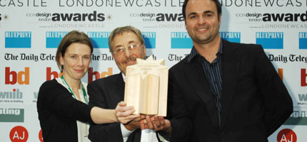 Louise Molloy, Tony Doyle and Jason Bruges holding the award