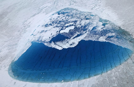 A glacial melt lake in Greenland