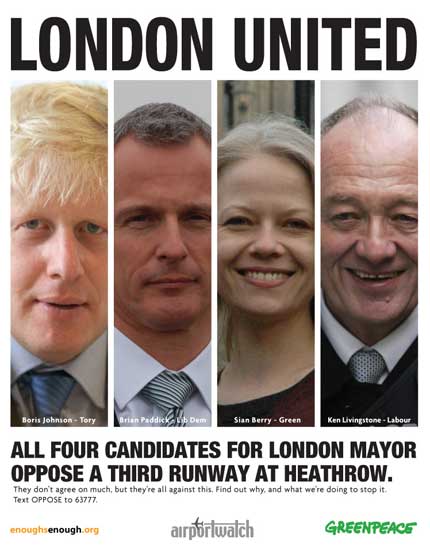 All four London mayoral candidates are unoted against Heathrow expansion