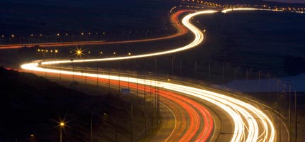 A stream of car headlights