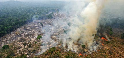 Fire is used to clear large areas of the Amazon rainforest for agriculture