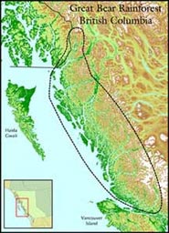 A map of the newly protected areas of the Great Bear Rainforest