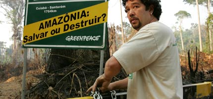 Greenpeace activists block an illegal road in Para State, Brazil