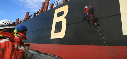 Greenpeace volunteers boarding the Galina III