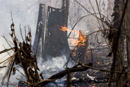 Fire burns through peatland forest in Sumatra, Indonesia