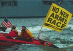 Greenpeace volunteers protesting against the arms race
