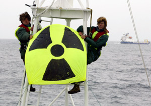 Greenpeace volunteers protesting aboard the Esperanza