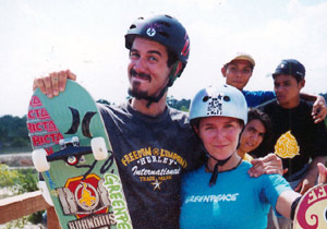 Xgames skateboard champion Bob Burnquist  wife Jennifer shows their support for Greenpeace's forests campaign