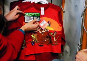 Disney pyjamas are labeled with warning stickers