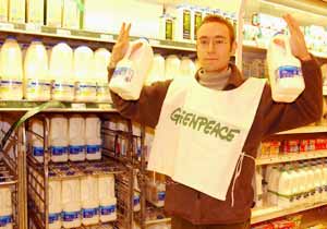 An activist with the GM milk