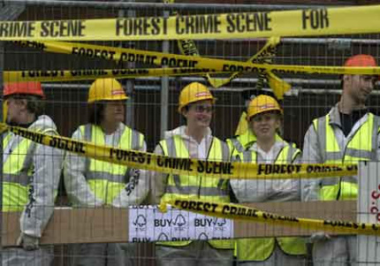 Greenpeace volunteers st up a 'forest crime scene' at Kelvingrove Art Museum in Glasgow