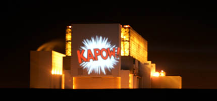 A huge KAPOW projected onto Torness power station