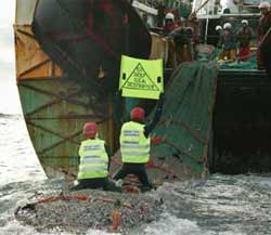 volunteers protest against beam trawling in the North Sea