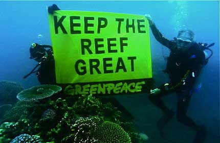 July 08: Greenpeace divers protesting against the planned oil shale mine