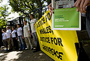 Free the Toyko two: protesters outside the Japanese Embassy in Den Haag, Netherlands