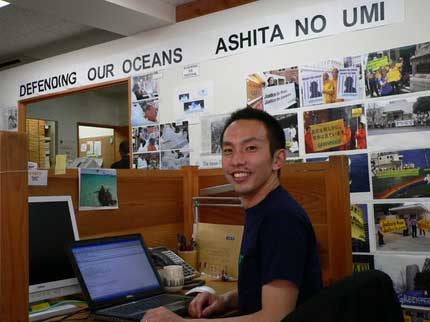 Junichi on his first day back in the Greenpeace Japan office