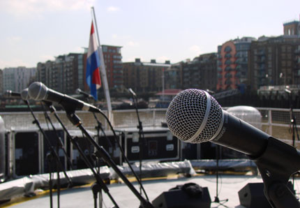 Getting ready for the gig on the Arctic Sunrise