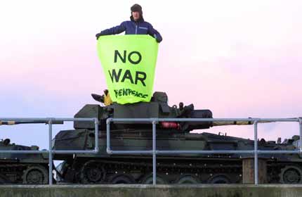 'No war' preotest at the tank peace camp in Southampton docks