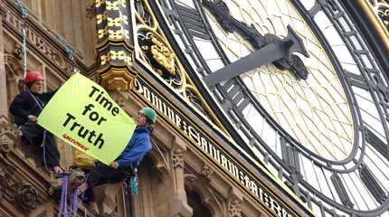 Activists scaled Big Ben to protest the war in Iraq