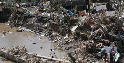 A typhoon wrecks the Philippines coastline in 2008