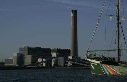 The Rainbow Warrior at Kingsnorth coal fired power station