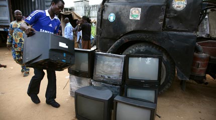 Television are shipped from the EU to Nigeria to be sold, scrapped or illegally dumped