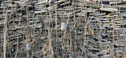 A stack of old keyboards and other e-waste in Nanyang, China 