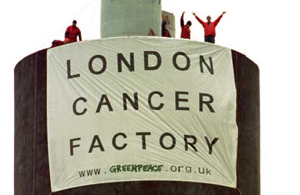 Octover 200: Greenpeace volunteers occupying Edmonton incinerator