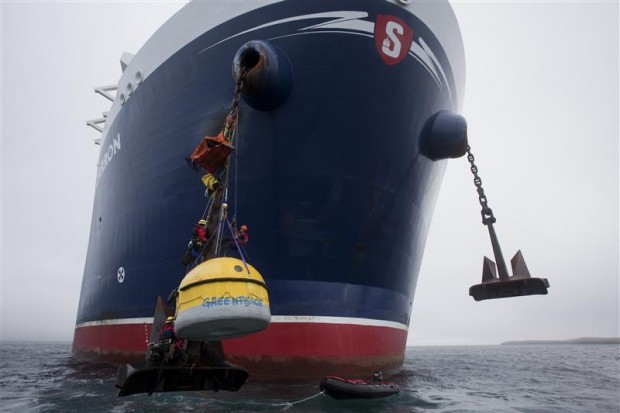 We put the yellow pod on Chevron's anchor chain to stop their drill ship