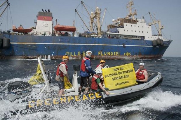 Greenpace takes action aginst Russian trawler fishing illegally in West Africa