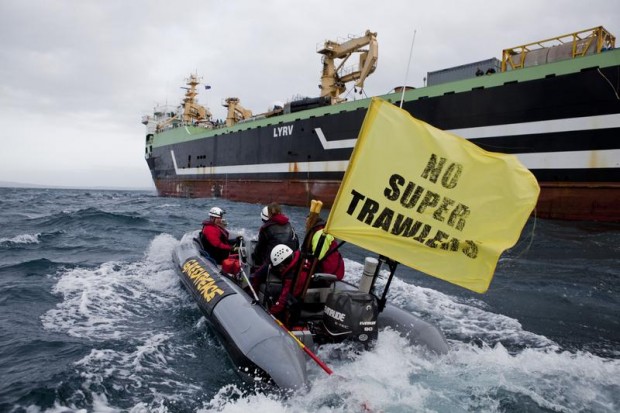 Activists intercept the world’s second largest factory fishing trawler, the FV M