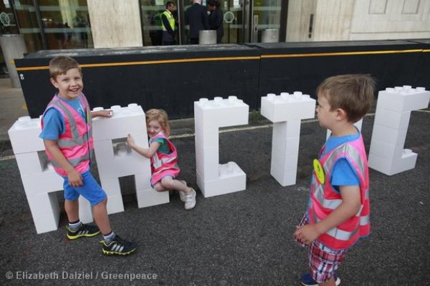 Children with a LEGO blocks spelling Arctic