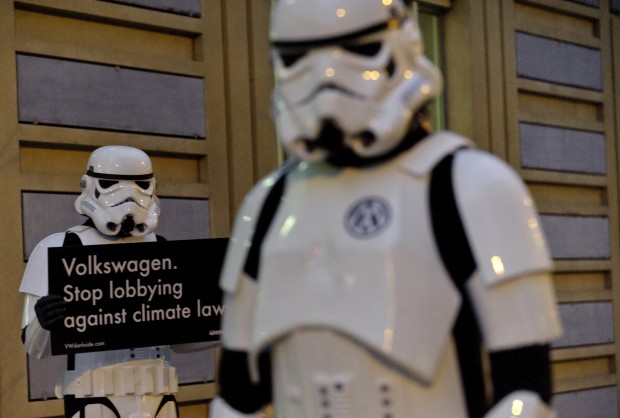 Stormtroopers outside Acea car lobbying meeting in Brussels