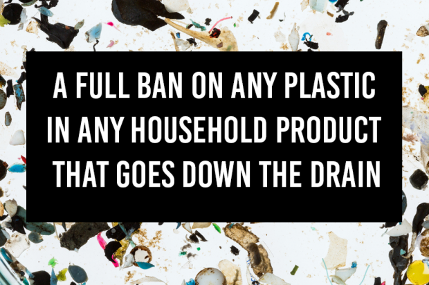 A full ban on any plastic in any household product that goes down the drain