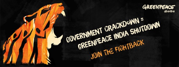 Tiger roaring government crackdown equals greenpeace shutdown Join the fightback