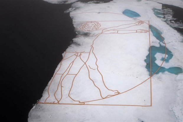 Da Vinci's Vitruvian Man Recreated on Arctic Sea Ice