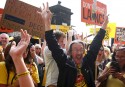 Bob Dennett, Frack Free Lancashire [centre], celebrates victory against Cuadrill