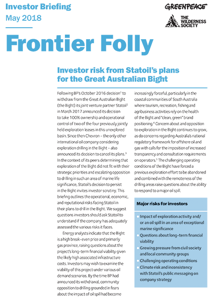 Image for Investor risk from Statoil’s plans for the Great Australian Bight