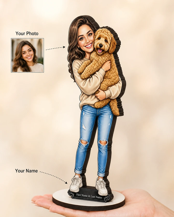 Goldendoodle Owner (Female) figurine — custom personalized Pets gift, premium wood 8 inches